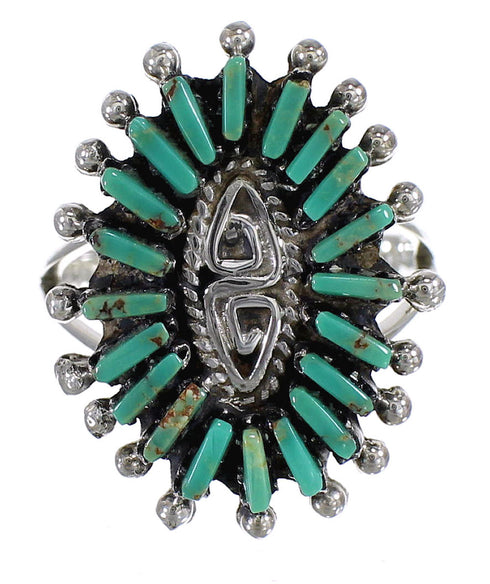 Silver Turquoise Southwest Water Wave Needlepoint Ring Size 6 QX85059